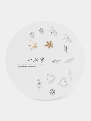 7 Pairs Silver Plated Bowknot Stud Earring Set(1Pata)